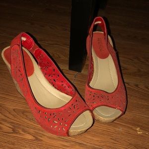 Suede cork wedges flower daisy embellished